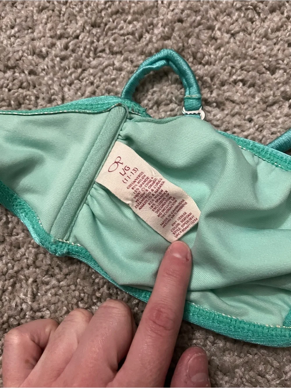 OP Girls Teal Bandeau Bikini Top with Multicolor Center